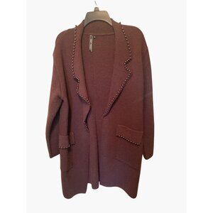 Golden Days Paris Burgundy Open Front Cardigan W/ Pearl Trim & Pockets